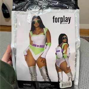 Forplay Futuristic Costume with Silver and Green Accents